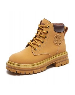 Fashion Retro Versatile Round Toe Chunky Heel Work Boots