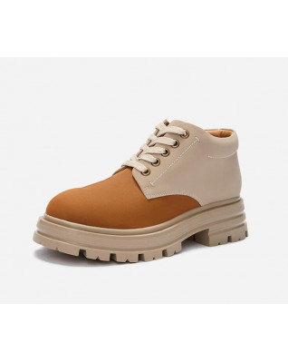 Round toe lace-up stylish comfortable casual color-block Martin boots